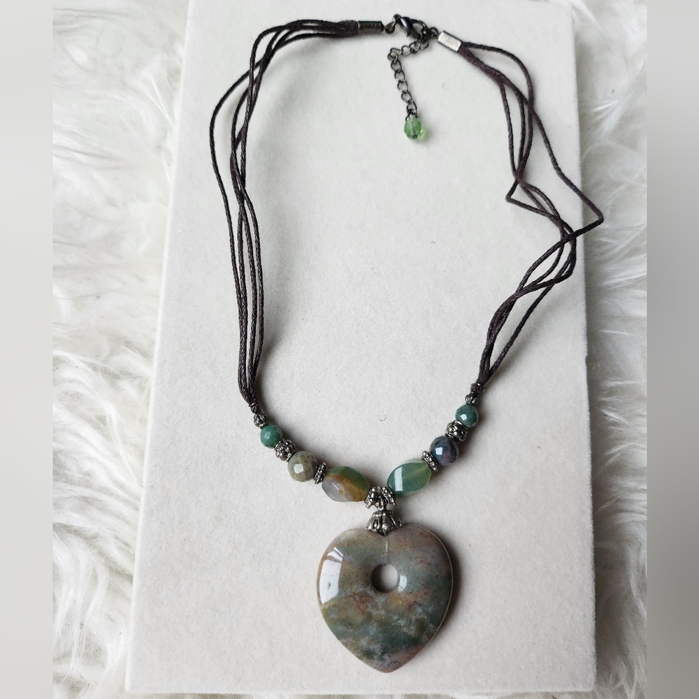Elegant Multi-Color Stone Heart Pendant Necklace